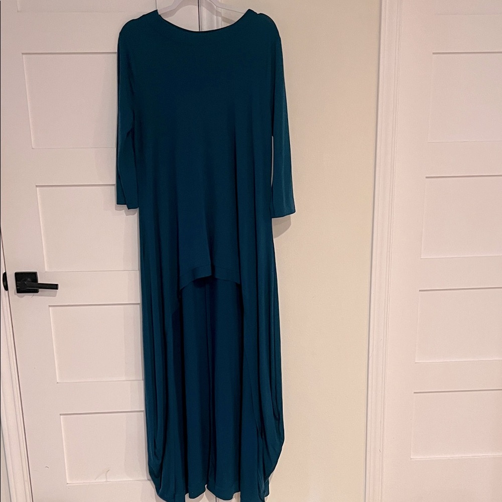 Zenana Premium Teal High Low Maxi 3/4 Sleeve Dress Size Large EUC